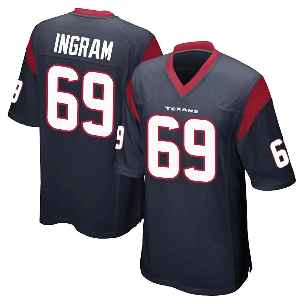 harde H.Texans #69 Ed Ingram Player Navy Home Game Stitched Jerseys