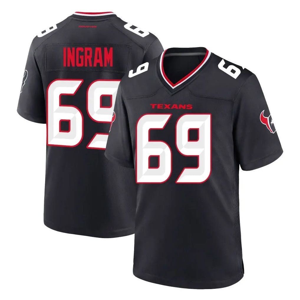 harde H.Texans #69 Ed Ingram Player Navy Team Home Game Stitched Jerseys
