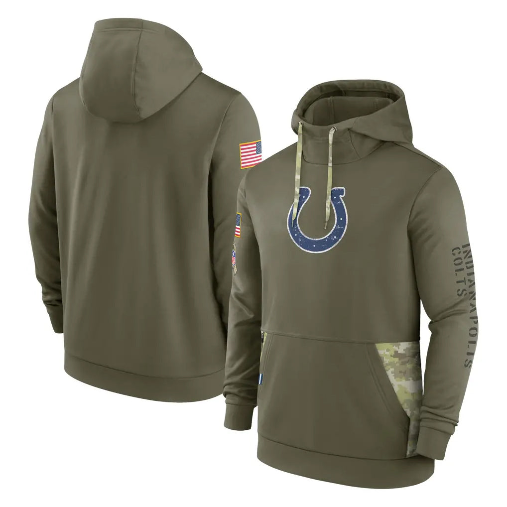harde IN.Colts Olive Salute To Service Hoodies Limited Blank Player Stitched Jerseys