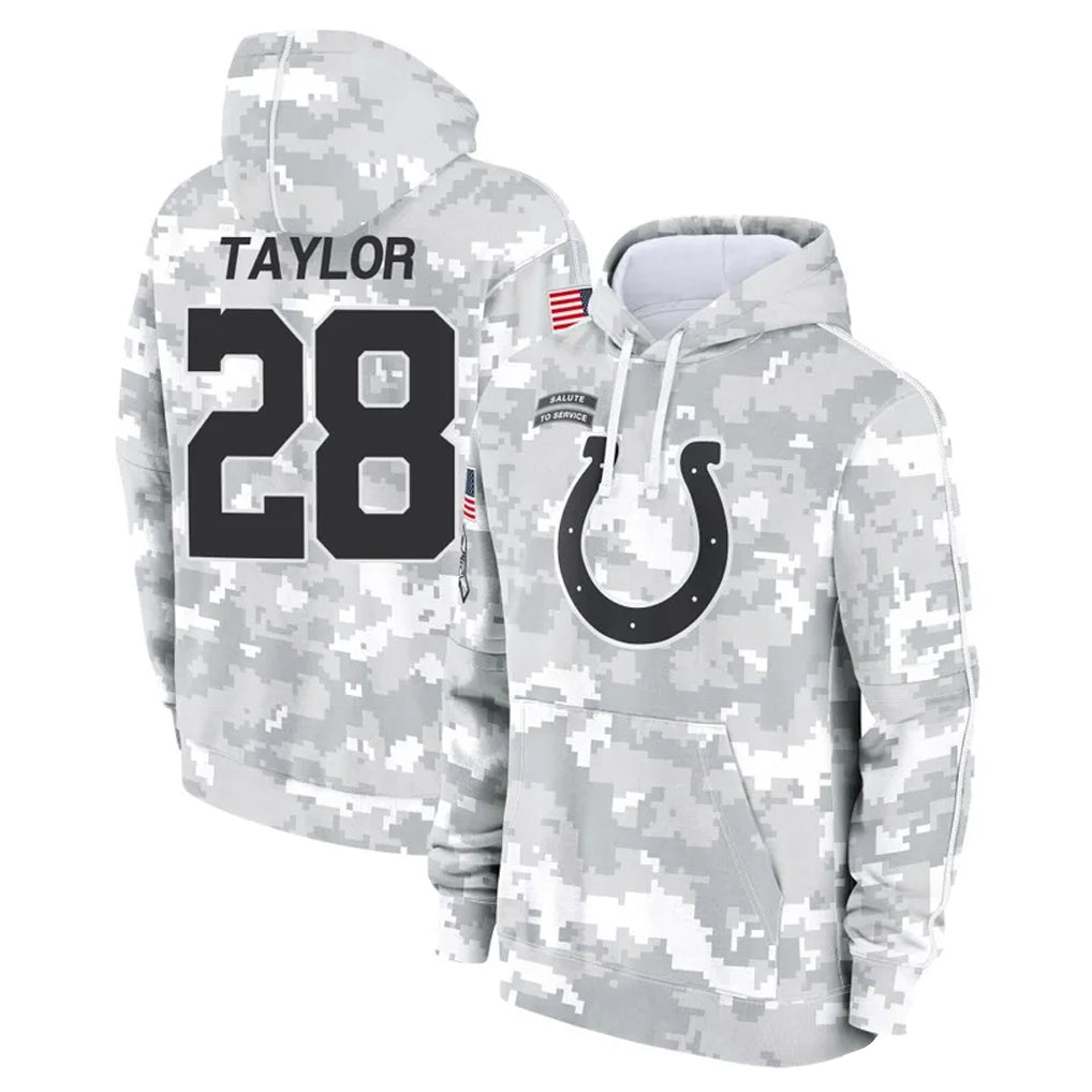 harde IN.Colts #28 Jonathan Taylor Player Arctic Camo Salute to Service Hoodies Limited Game Stitched Jerseys