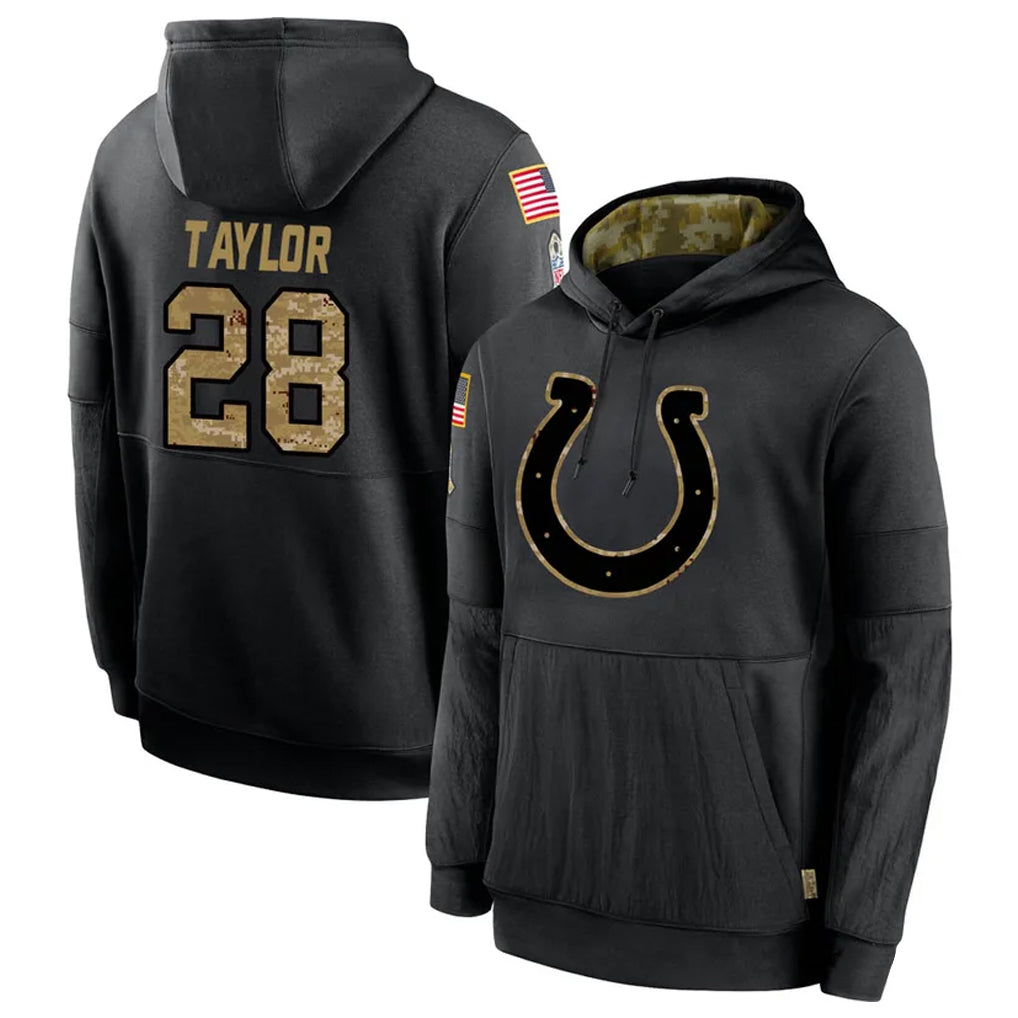 harde IN.Colts #28 Jonathan Taylor Player Black Salute To Service Hoodies Stitched Jerseys