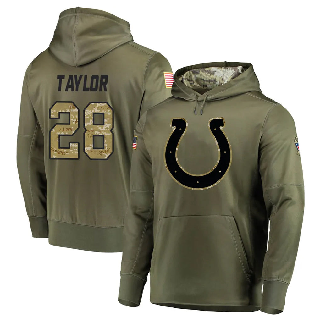 harde IN.Colts #28 Jonathan Taylor Player Olive Salute To Service Hoodies Stitched Jerseys