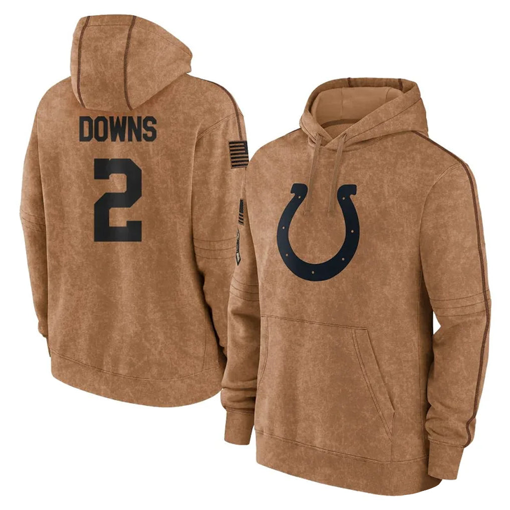 harde IN.Colts #2 Josh Downs Player Brown Salute to Service Hoodies Limited Game Stitched Jerseys