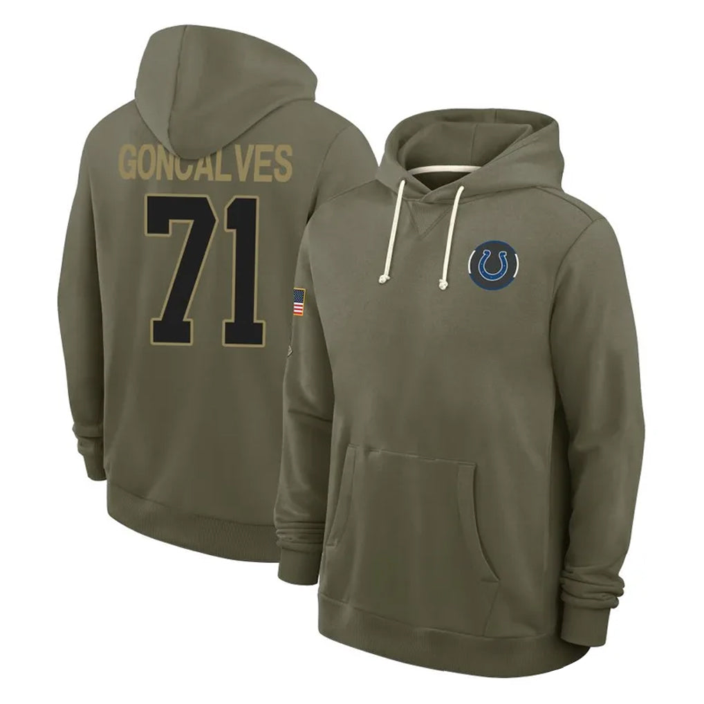 harde IN.Colts #71 Matt Goncalves Player Olive Salute to Service Pullover Hoodies Limited Stitched Jerseys