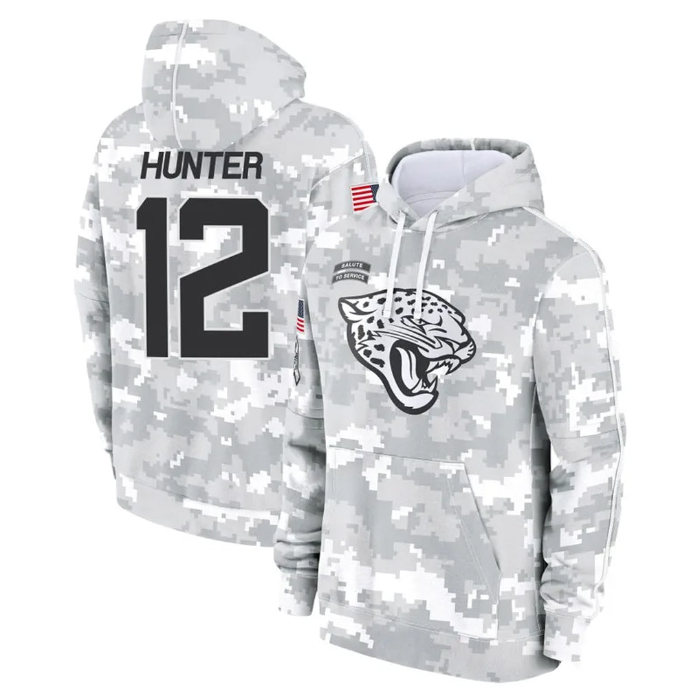 harde J.Jaguars #12 Travis Hunter Player Arctic Camo Salute to Service Hoodies Limited Game Stitched Jerseys