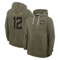 harde J.Jaguars #12 Travis Hunter Player Olive Salute to Service Pullover Hoodies Limited Stitched Jerseys