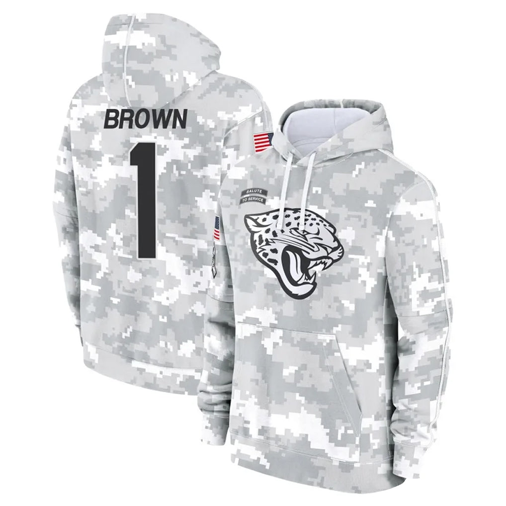 harde J.Jaguars #1 Montaric Brown Player Arctic Camo Salute to Service Hoodies Limited Game Stitched Jerseys