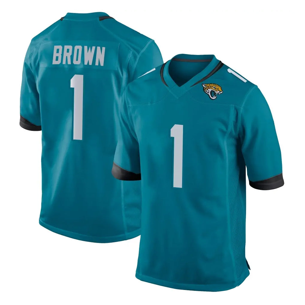 harde J.Jaguars #1 Montaric Brown Player Teal Home Game Stitched Jerseys