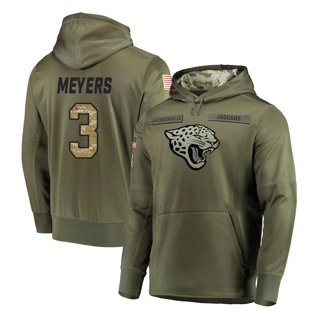 harde J.Jaguars #3 Jakobi Meyers Player Olive Salute to Service Pullover Hoodies Home Game Stitched Jerseys