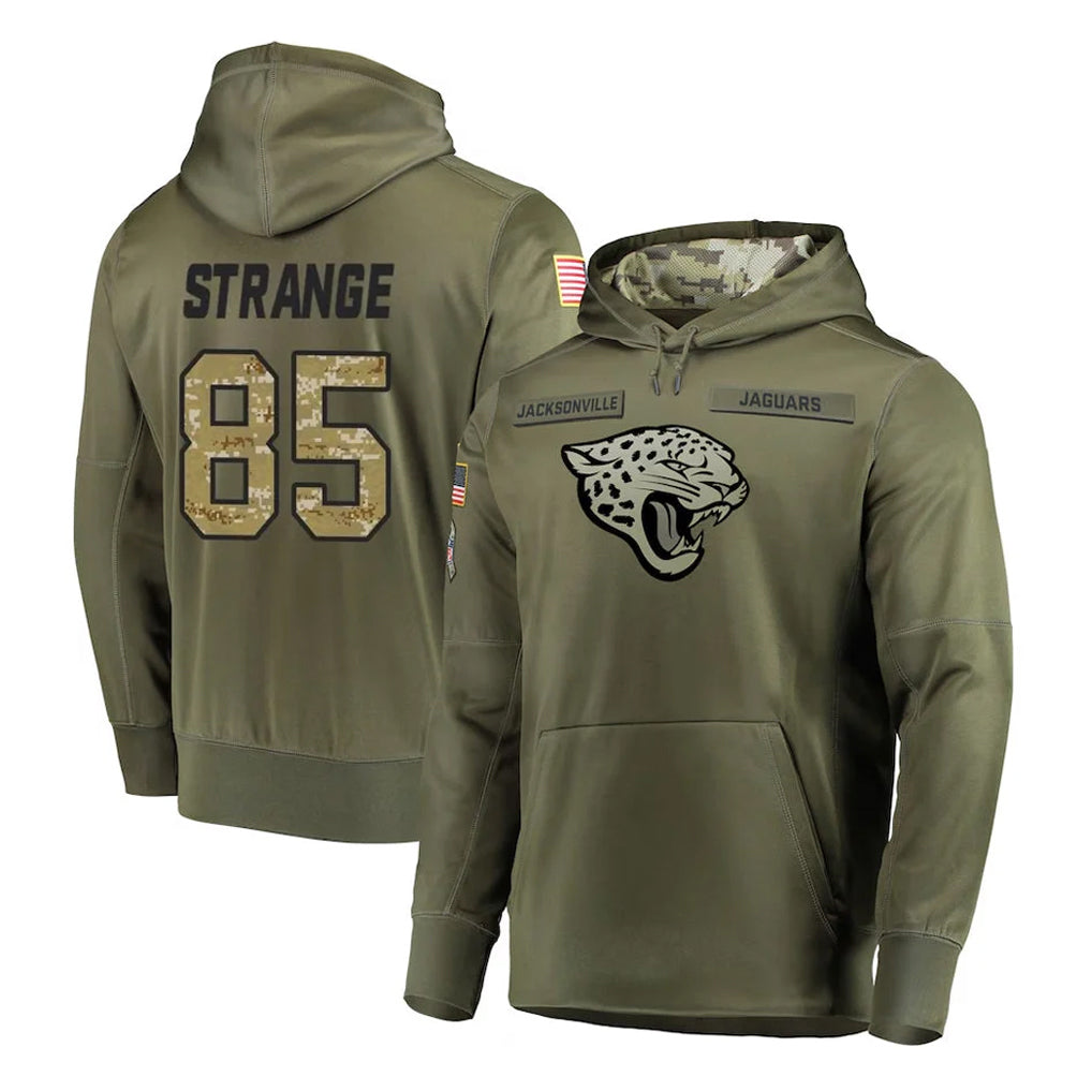harde J.Jaguars #85 Brenton Strange Player Olive Salute to Service Pullover Hoodies Home Game Stitched Jerseys