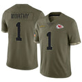 harde KC.Chiefs #1 Xavier Worthy Player Olive Salute To Service Stitched Jerseys