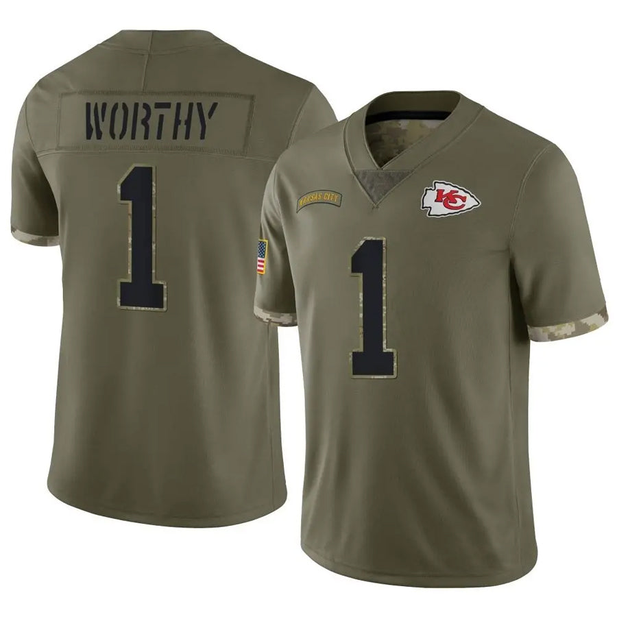 harde KC.Chiefs #1 Xavier Worthy Player Olive Salute To Service Stitched Jerseys