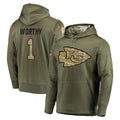 harde KC.Chiefs #1 Xavier Worthy Player Olive Salute to Service Pullover Hoodies Home Game Stitched Jerseys