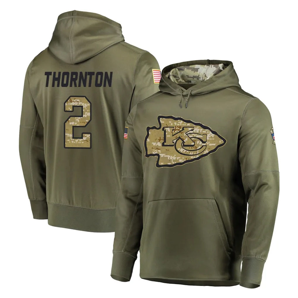 harde KC.Chiefs #2 Tyquan Thornton Player Olive Salute to Service Pullover Hoodies Home Game Stitched Jerseys