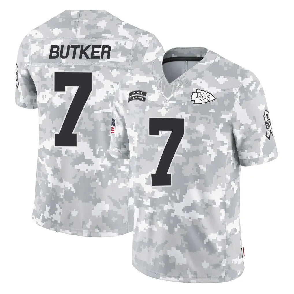 harde KC.Chiefs #7 Harrison Butker Player Limited Arctic Camo Salute to Service Stitched Jerseys