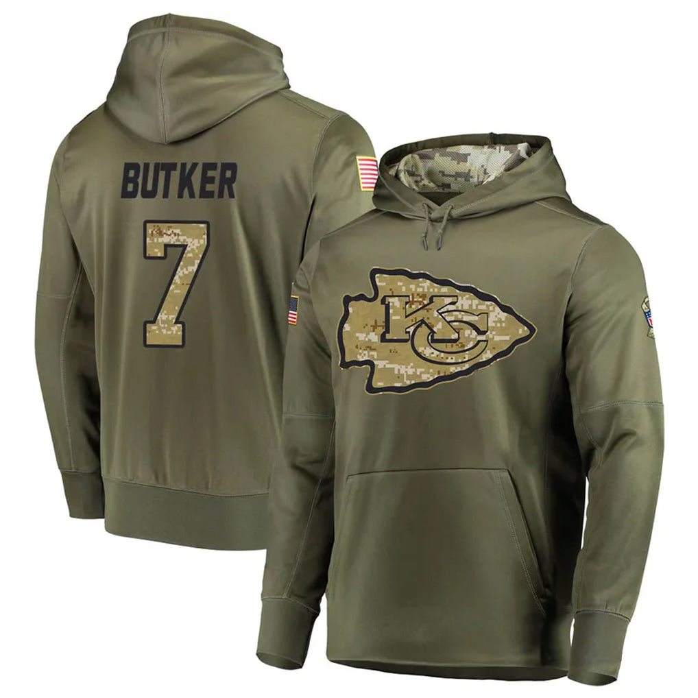 harde KC.Chiefs #7 Harrison Butker Player Salute to Service Limited Olive Hoodies Stitched Jerseys
