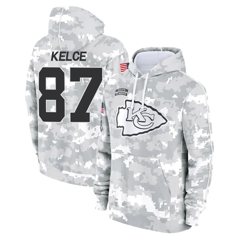 harde KC.Chiefs #87 Travis Kelce Player Arctic Camo Salute to Service Hoodies Stitched Jerseys