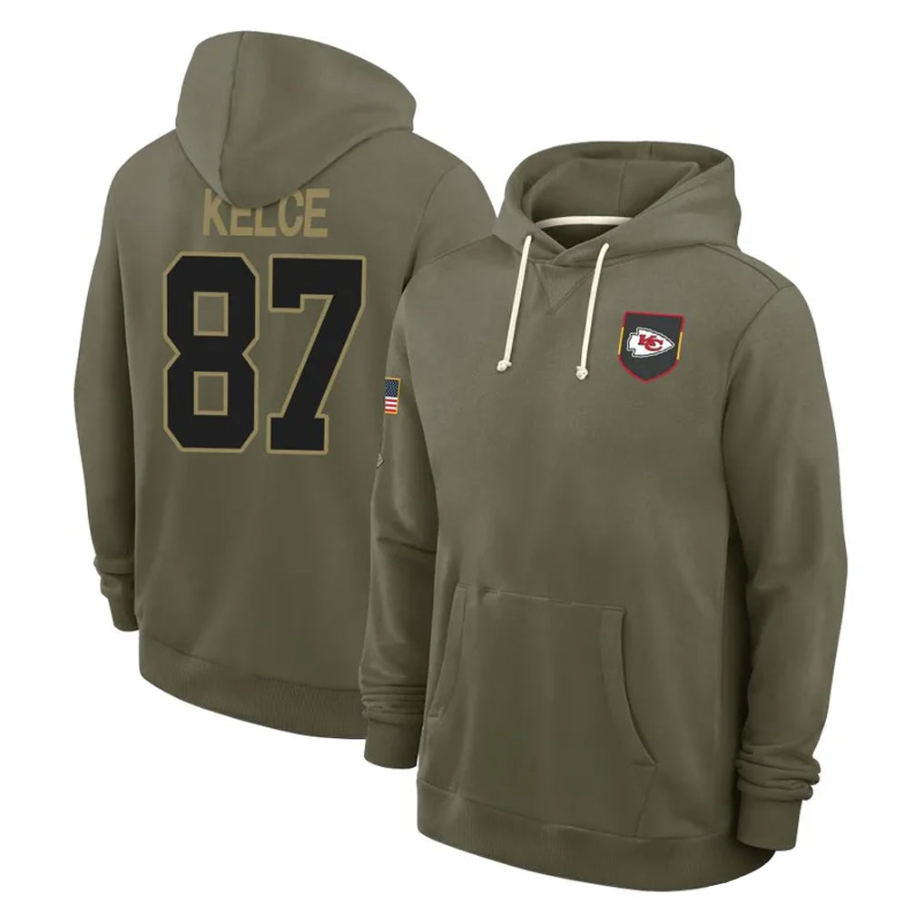 harde KC.Chiefs #87 Travis Kelce Player Olive Salute to Service Hoodies Stitched Jerseys