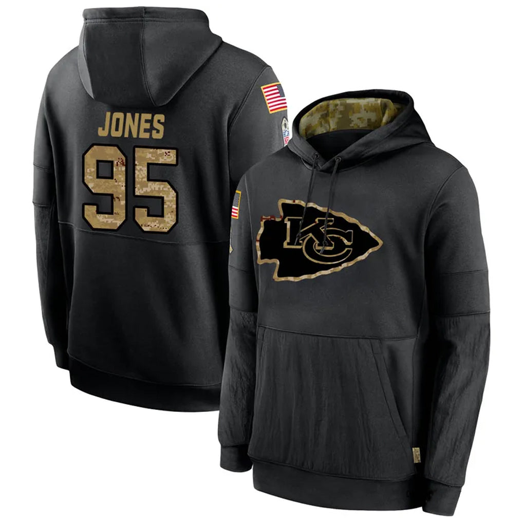 harde KC.Chiefs #95 Chris Jones Player Black Salute to Service Hoodies Stitched Jerseys