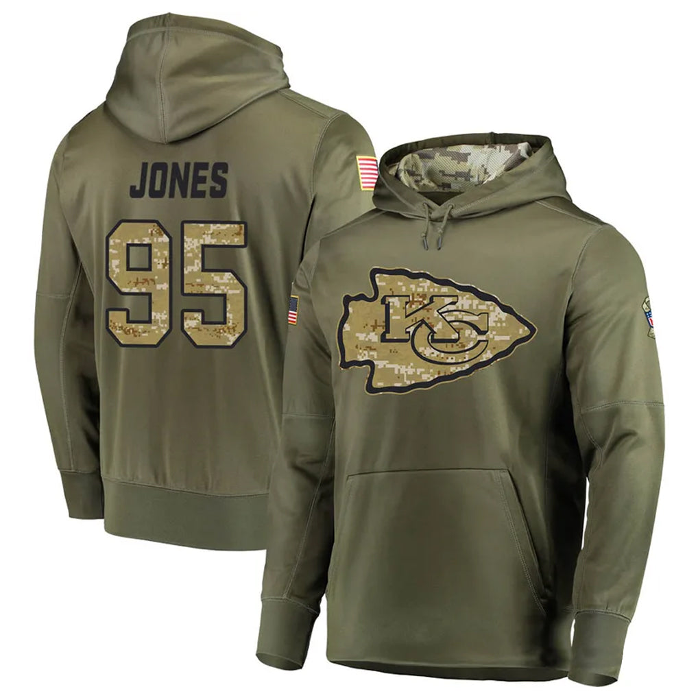harde KC.Chiefs #95 Chris Jones Player Salute to Service Limited Olive Hoodies Stitched Jerseys