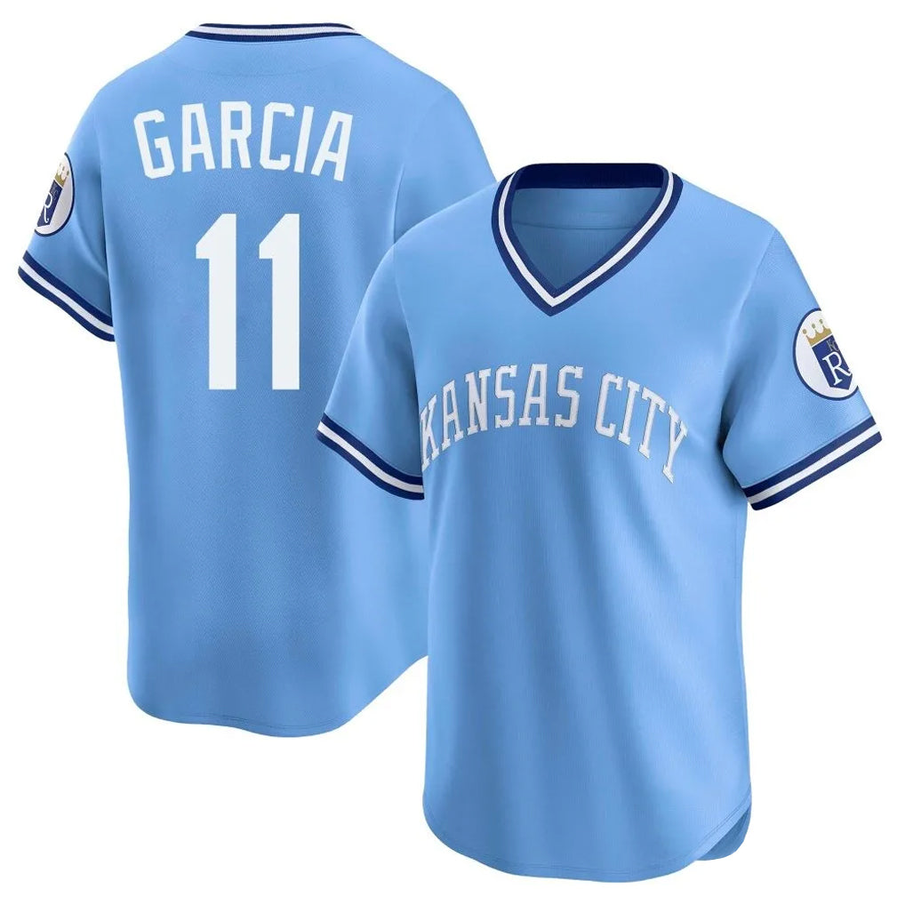 harde KC.Royals #11 Maikel Garcia Player Light Blue Limited Throwback Cooperstown Collection T-shirt Stitched Jerseys
