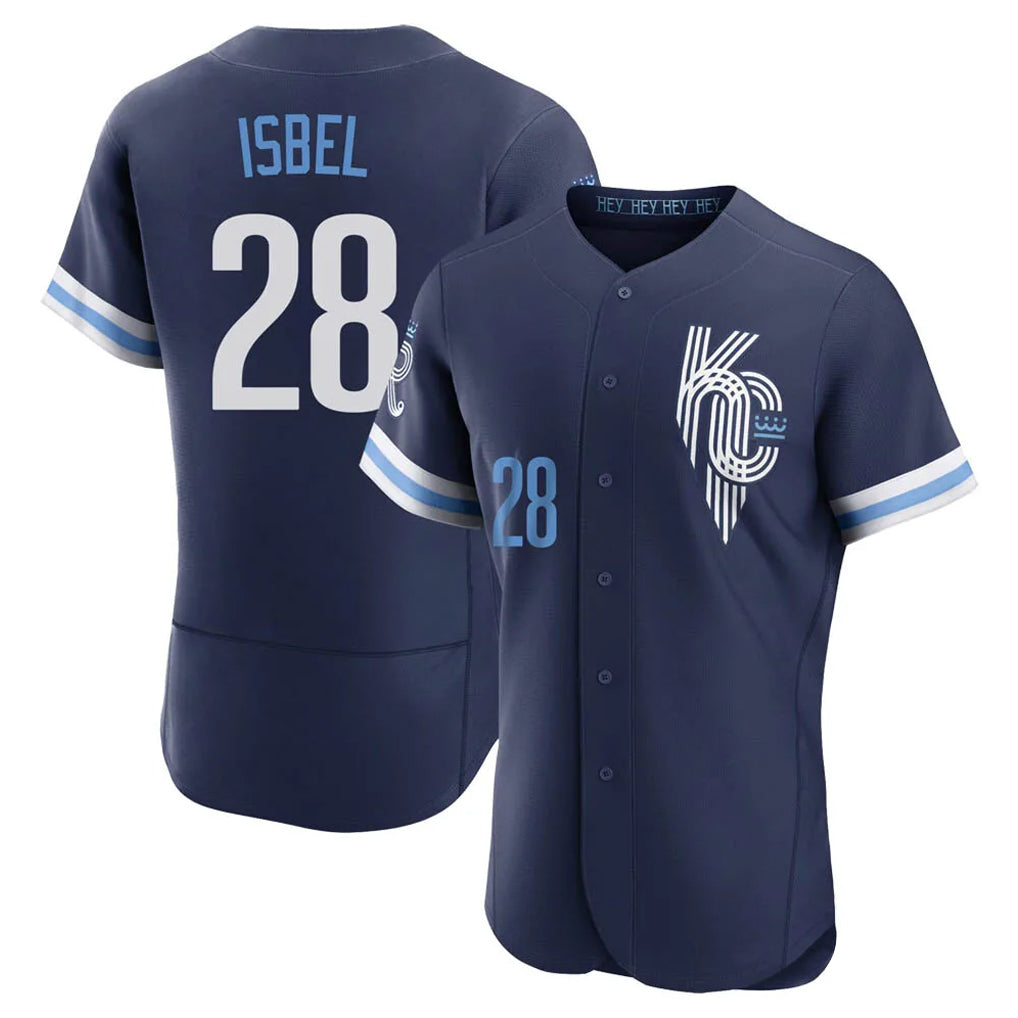 harde KC.Royals #28 Kyle Isbel Player Navy City Connect Limited Elite Home Stitched Jerseys
