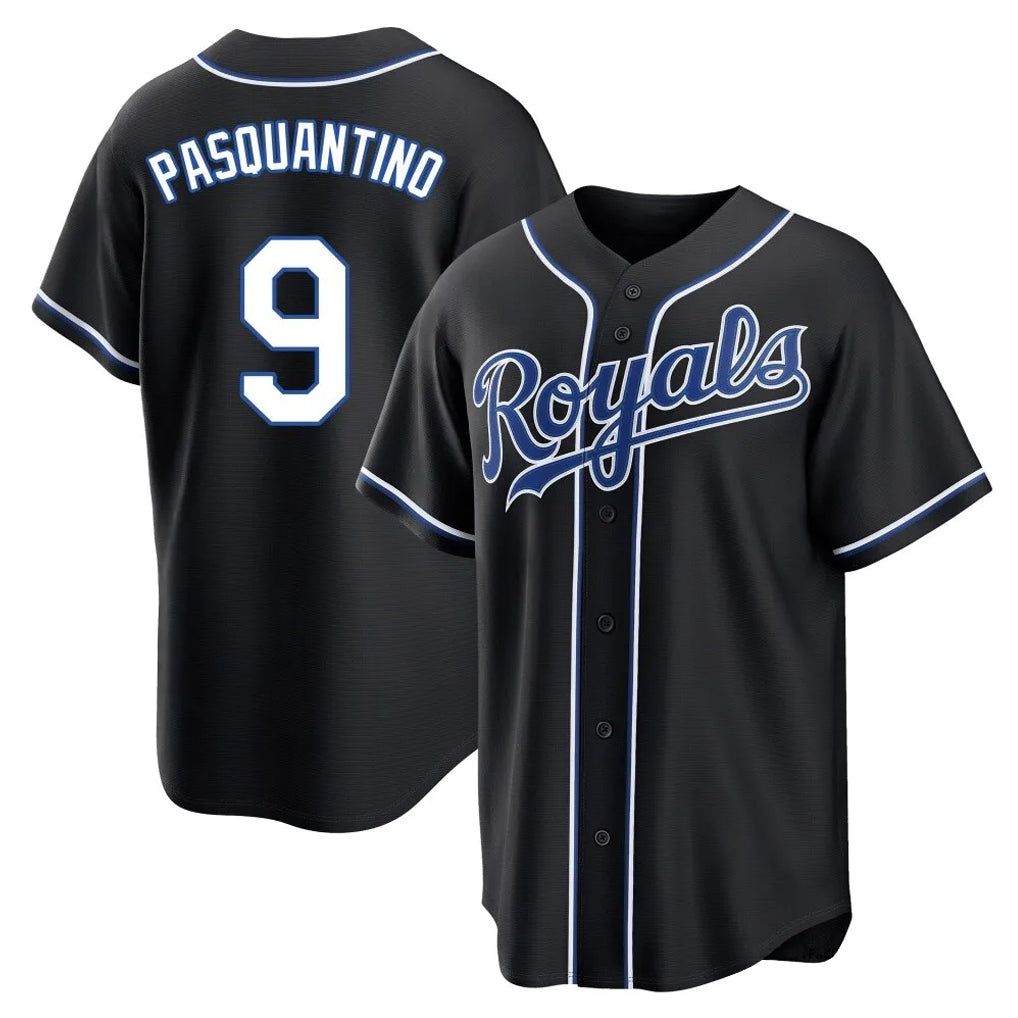 harde KC.Royals #9 Vinnie Pasquantino Player Black Carbon Fashion Home Game Stitched Jerseys