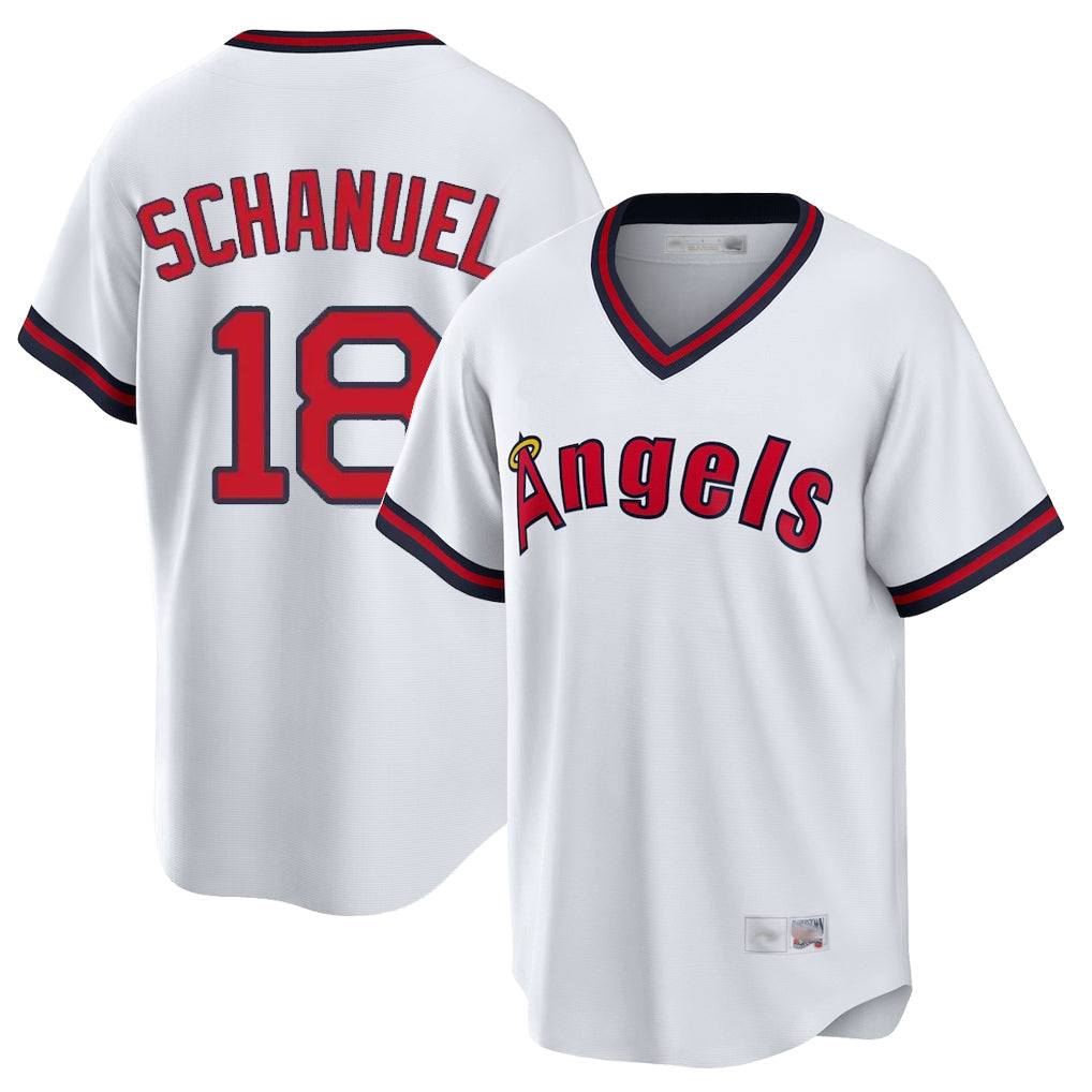 harde LA.Angels #18 Nolan Schanuel Player White T-shirt Home Game Stitched Jerseys