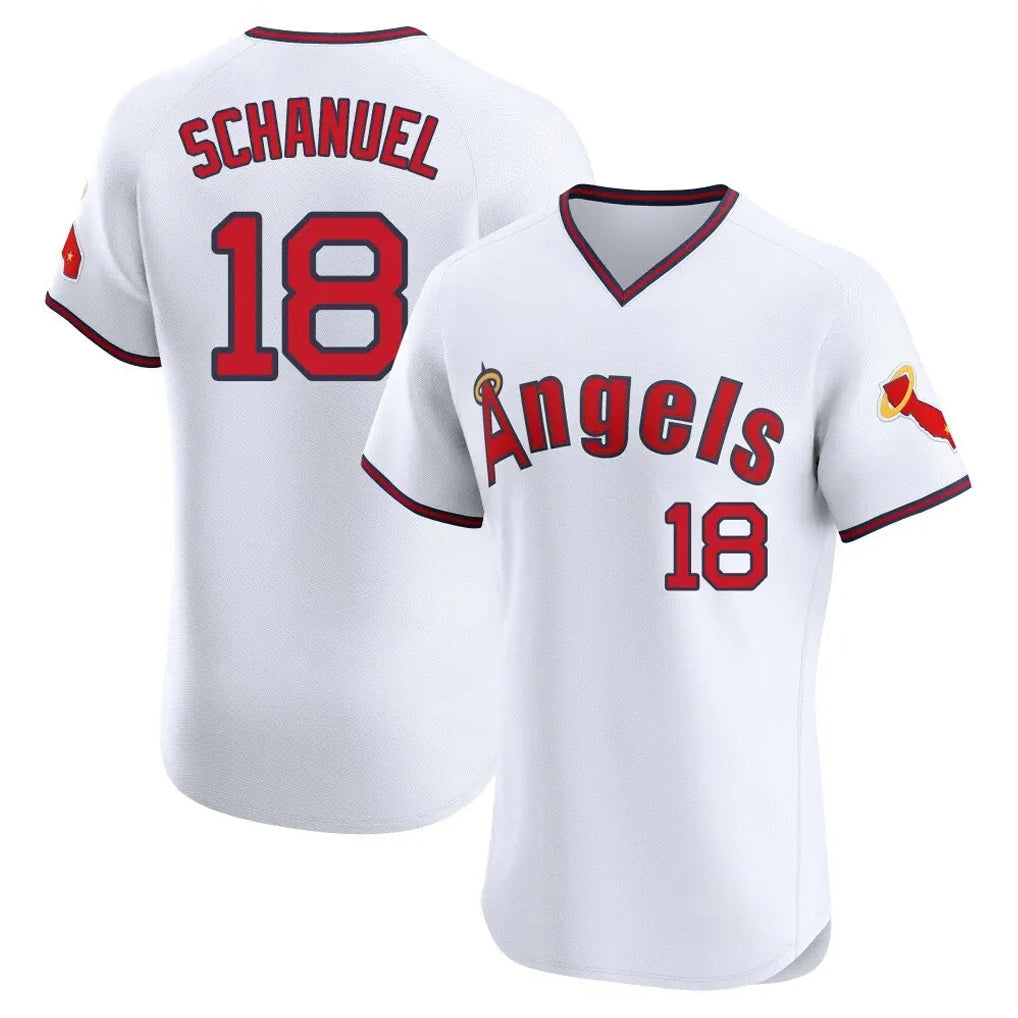 harde LA.Angels #18 Nolan Schanuel Player White T-shirt Home Limited Elite Stitched Jerseys