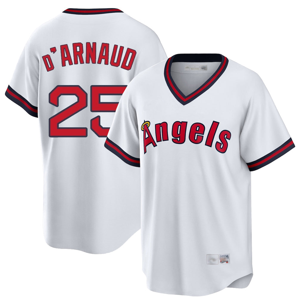 harde LA.Angels #25 Travis d'Arnaud Player White T-shirt Home Game Stitched Jerseys