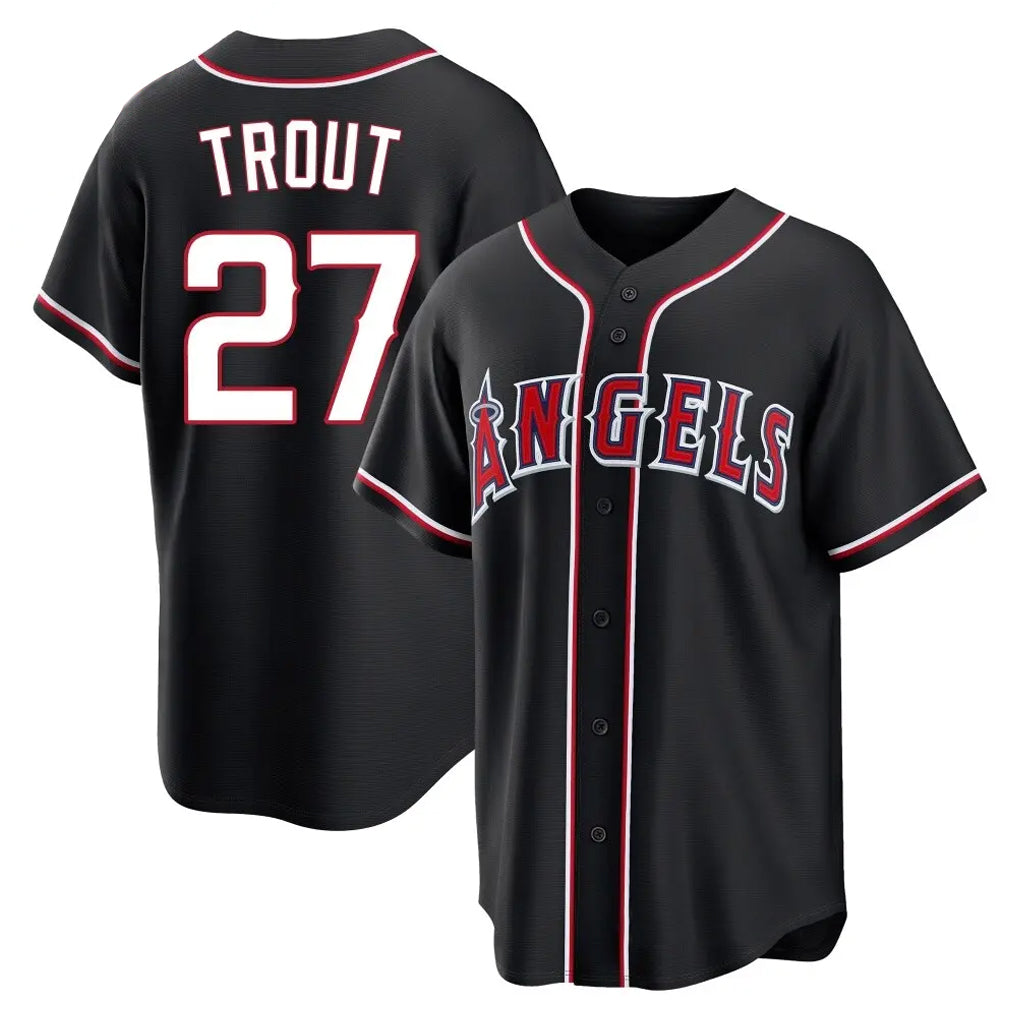 harde LA.Angels #27 Mike Trout Player Black Fashion Out Home Game Stitched Jerseys