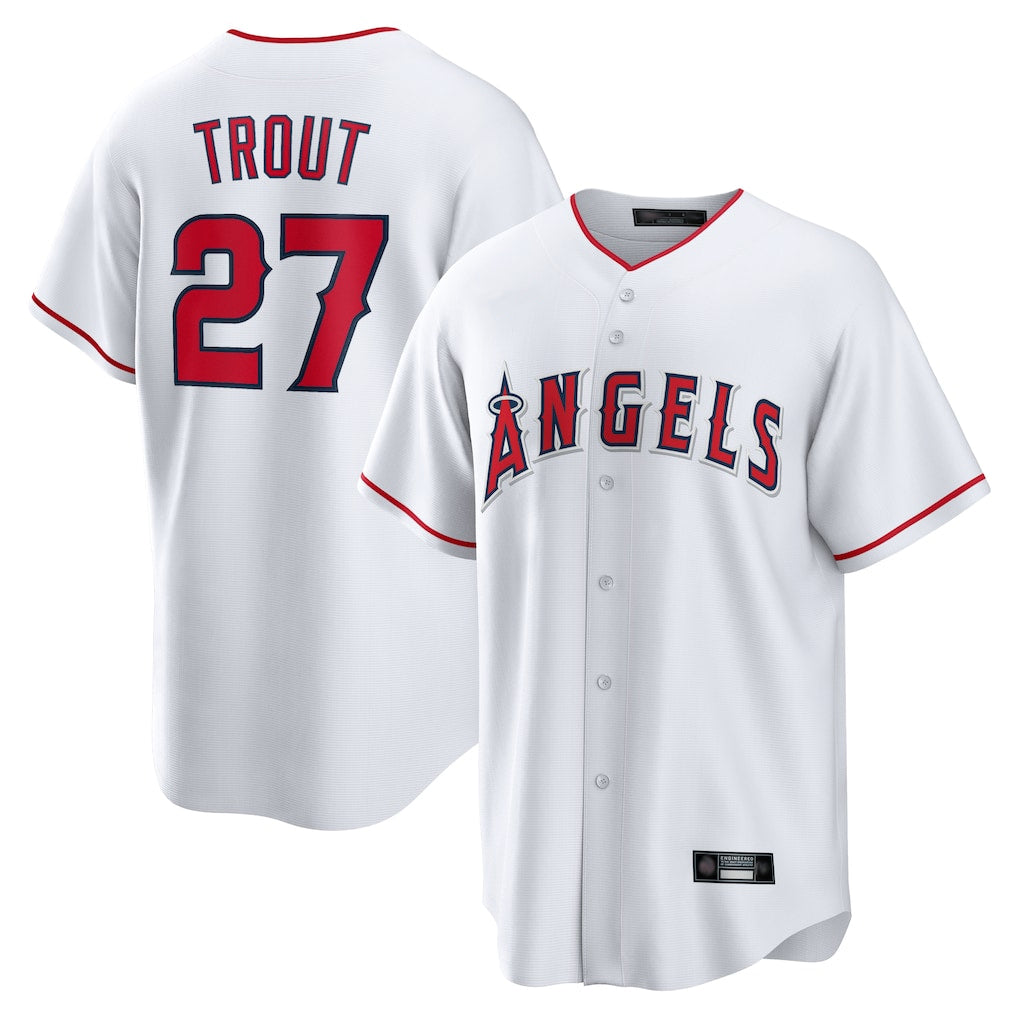harde LA.Angels #27 Mike Trout Player White Home Game Stitched Jerseys