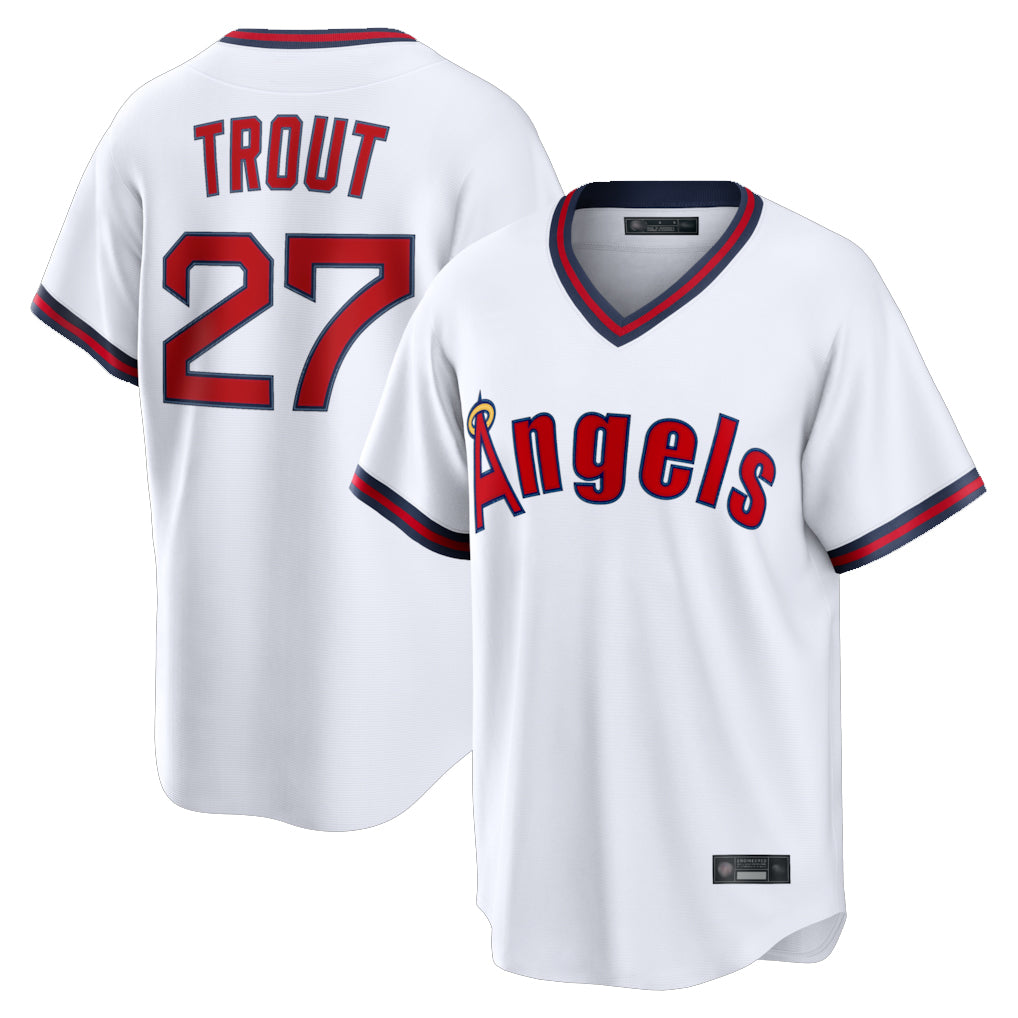 harde LA.Angels #27 Mike Trout Player White T-shirt Home Game Stitched Jerseys