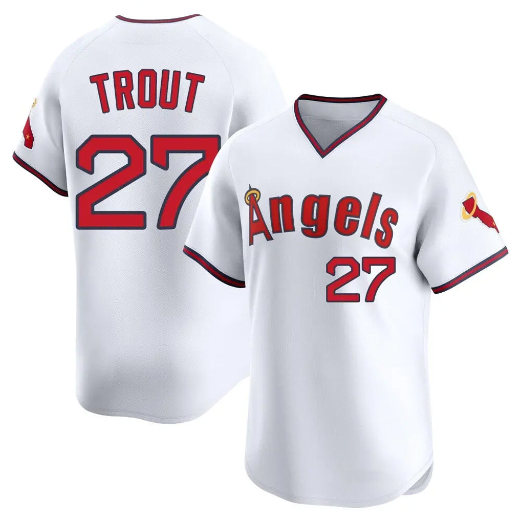 harde LA.Angels #27 Mike Trout Player White T-shirt Home Limited Stitched Jerseys