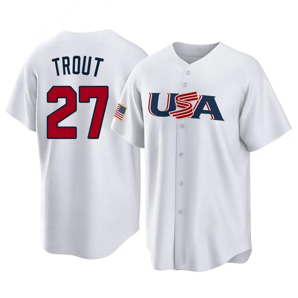 harde LA.Angels #27 Mike Trout Player White USA World Classic Game Home Stitched Jerseys
