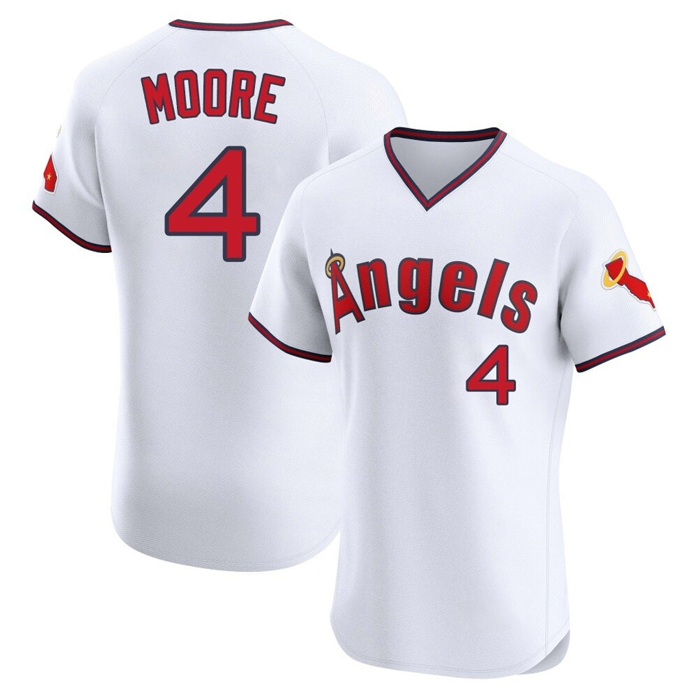 harde LA.Angels #4 Christian Moore Player White T-shirt Home Limited Stitched Jerseys