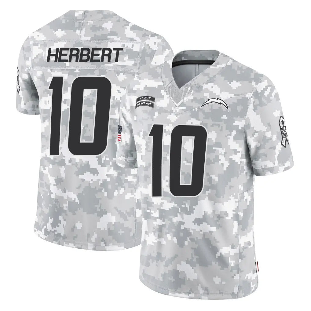 harde LA.Chargers #10 Justin Herbert Player Arctic Camo Salute To Service Limited Game Stitched Jerseys