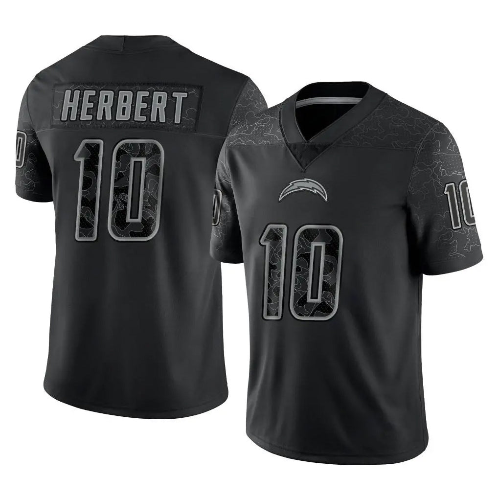 harde LA.Chargers #10 Justin Herbert Player Black Limited Reflective Home Game Stitched Jerseys