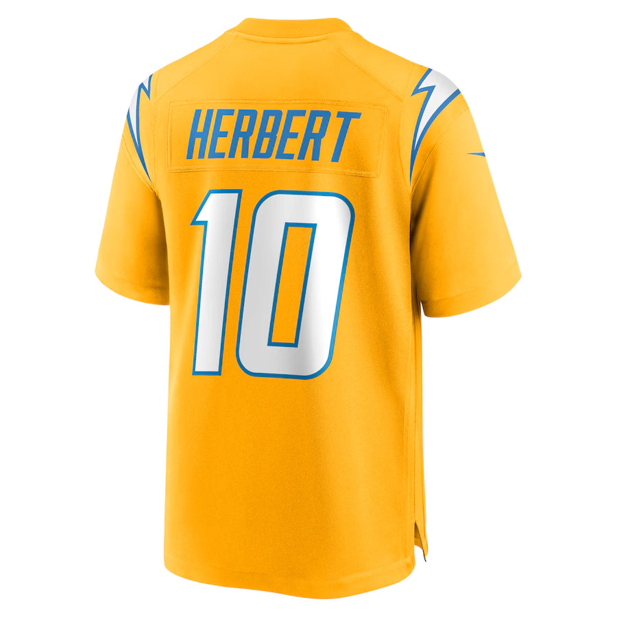 harde LA.Chargers #10 Justin Herbert Player Gold Home Game Stitched Jerseys