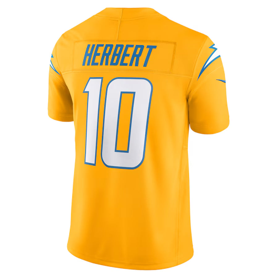 harde LA.Chargers #10 Justin Herbert Player Gold Vapor F.U.S.E. Limited Stitched Jerseys