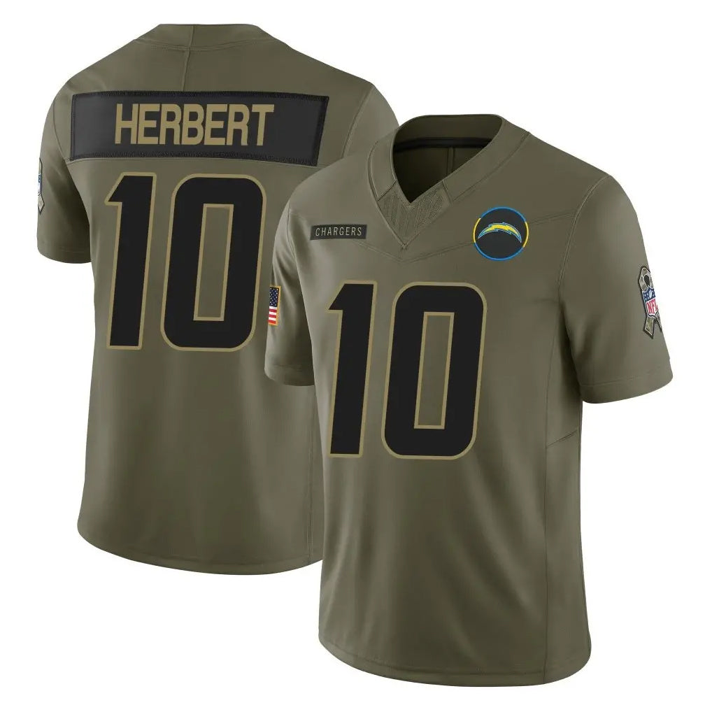 harde LA.Chargers #10 Justin Herbert Player Olive 2025 Salute To Service Limited Game Stitched Jerseys