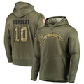 harde LA.Chargers #10 Justin Herbert Player Salute to Service  Olive Hoodies Game Stitched Jerseys