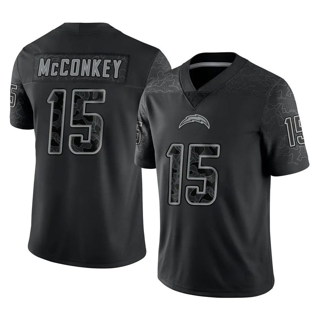 harde LA.Chargers #15 Ladd McConkey Player Black Limited Reflective Home Game Stitched Jerseys
