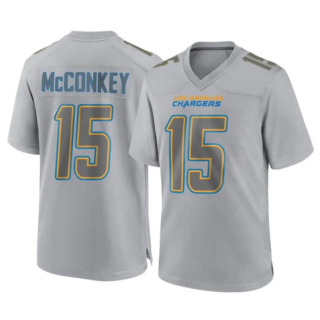 harde LA.Chargers #15 Ladd McConkey Player Gray Atmosphere Fashion Home Game Stitched Jerseys