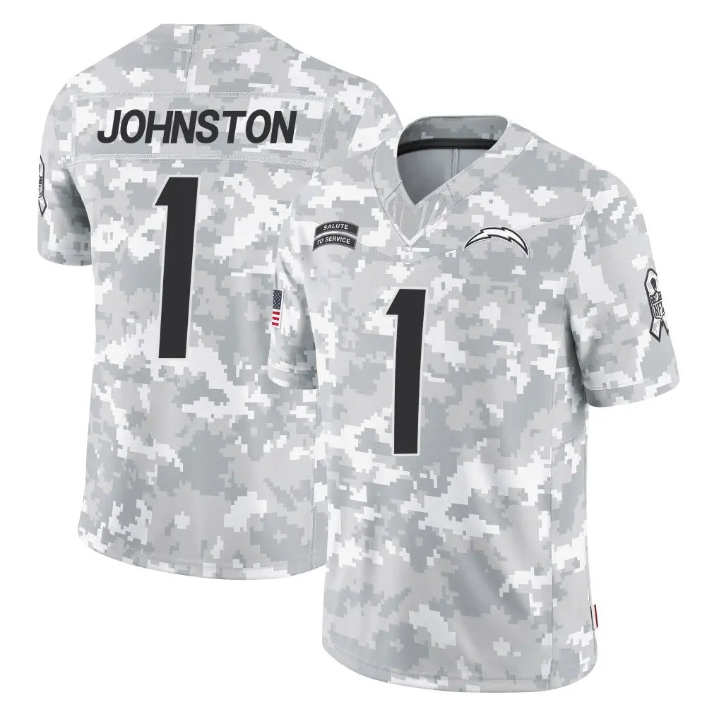harde LA.Chargers #1 Quentin Johnston Player Arctic Camo Salute To Service Limited Game Stitched Jerseys