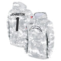 harde LA.Chargers #1 Quentin Johnston Player Arctic Camo Salute to Service Hoodies Limited Game Stitched Jerseys