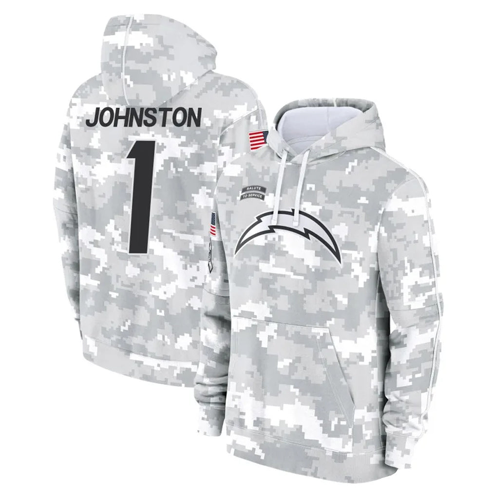 harde LA.Chargers #1 Quentin Johnston Player Arctic Camo Salute to Service Hoodies Limited Game Stitched Jerseys