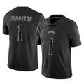 harde LA.Chargers #1 Quentin Johnston Player Black Limited Reflective Home Game Stitched Jerseys