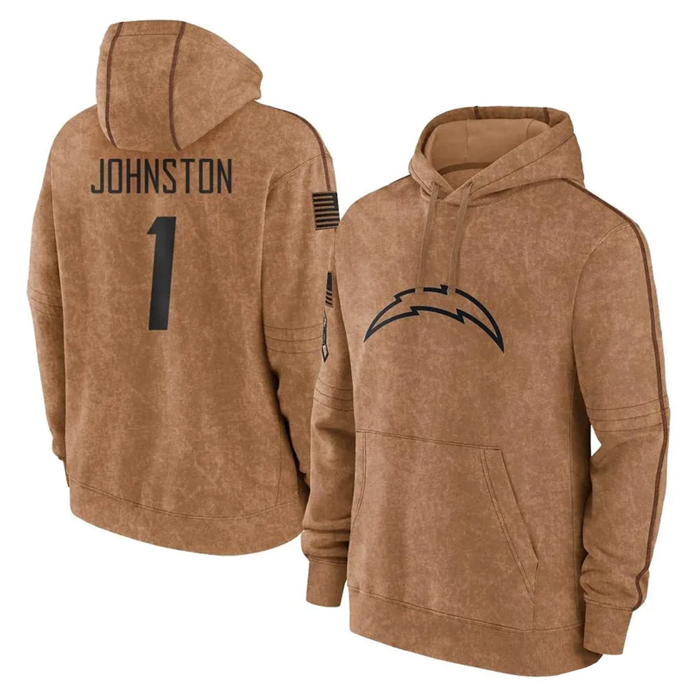 harde LA.Chargers #1 Quentin Johnston Player Brown Salute to Service Hoodies Limited Game Stitched Jerseys