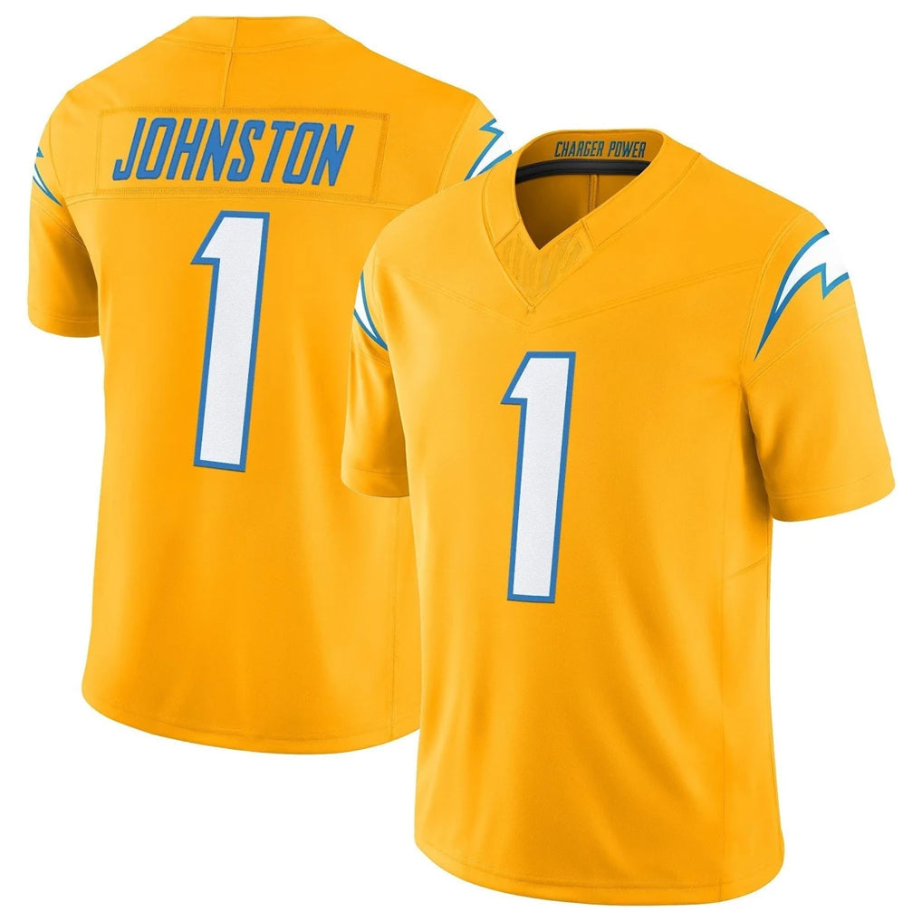 harde LA.Chargers #1 Quentin Johnston Player Gold Limited Vapor F.U.S.E. Home Game Stitched Jerseys
